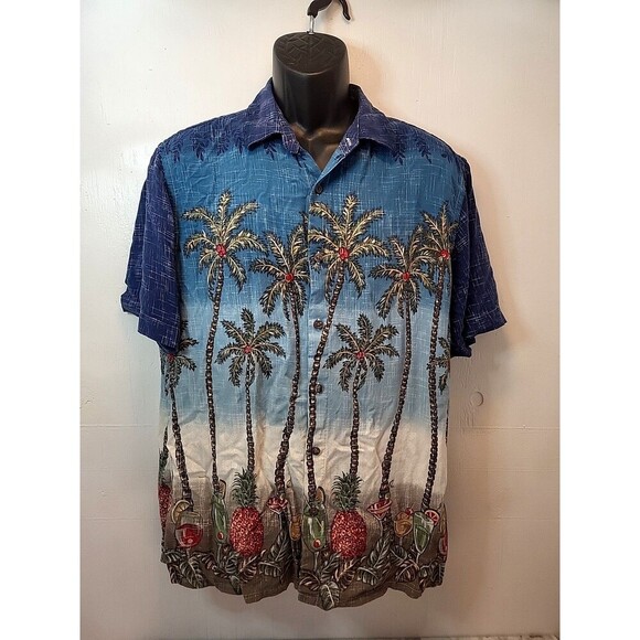 Campia Moda Mens Large Shirt Hawaiian Cruise Vacation Palm Island - Picture 1 of 7